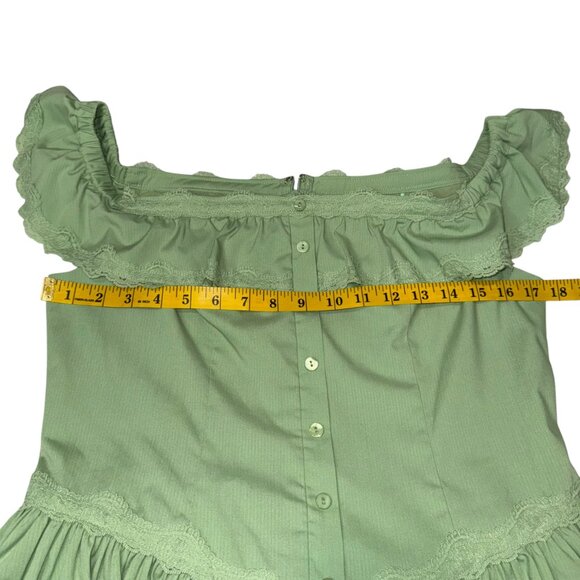 Mare Ware by Anthropologie Green Ruffle Lace Romper Off Shoulder Size M NWT - Picture 9 of 11